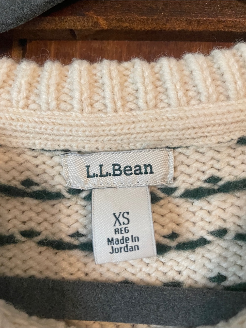 L.L. Bean Cream Crew Neck Sweater with Green Bean Boot and Brown Dog Motif - Picture 2 of 10